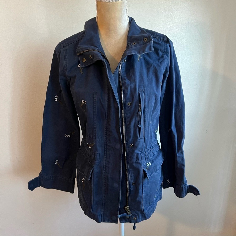 Madewell Fleet Jacket Navy Blue‎ Daisy Embroidered Utility Field Jacket G7396